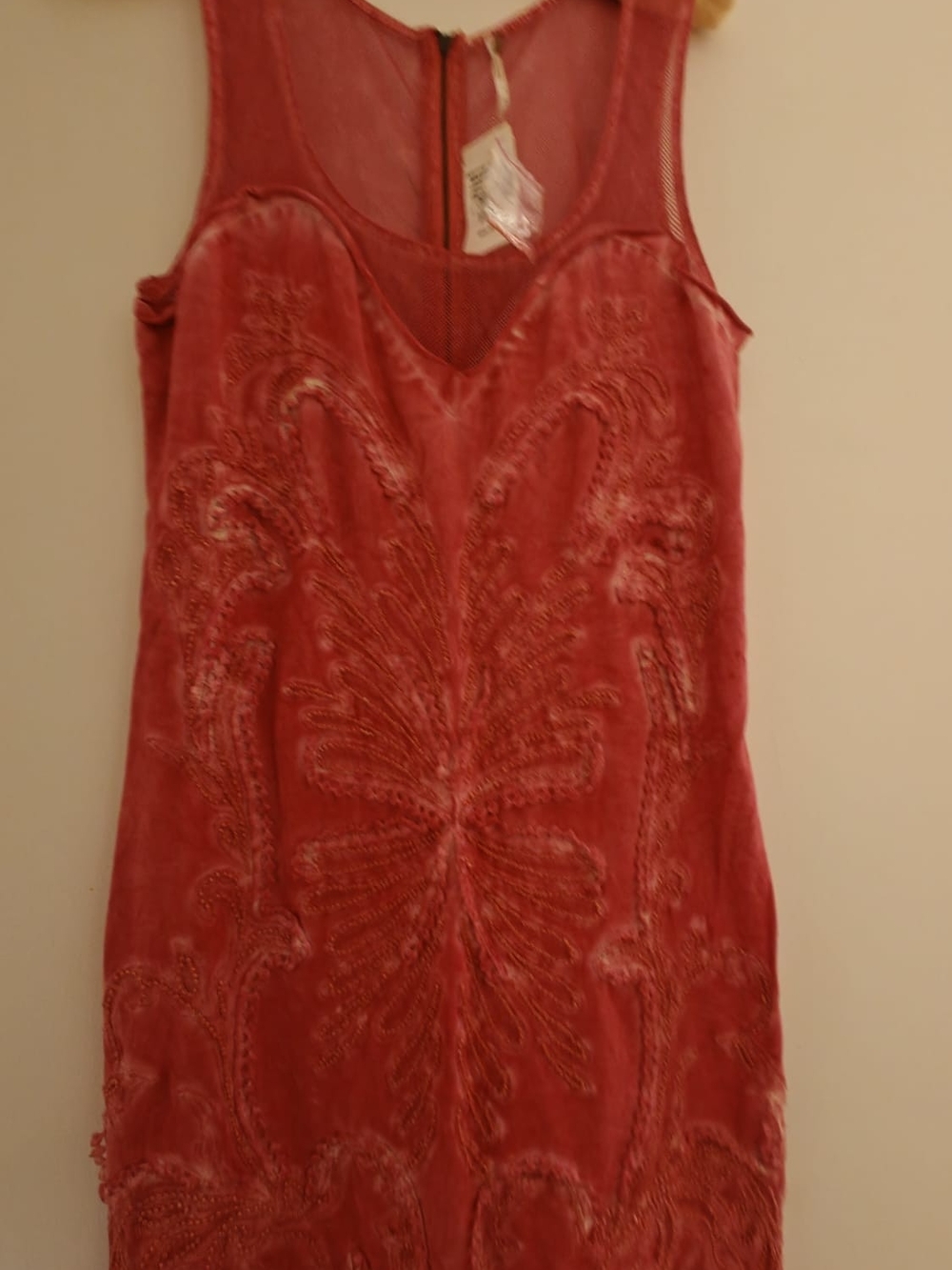 Sleeveless Embroidered Velvet Dress in Rose Red Free People Pink Lemon